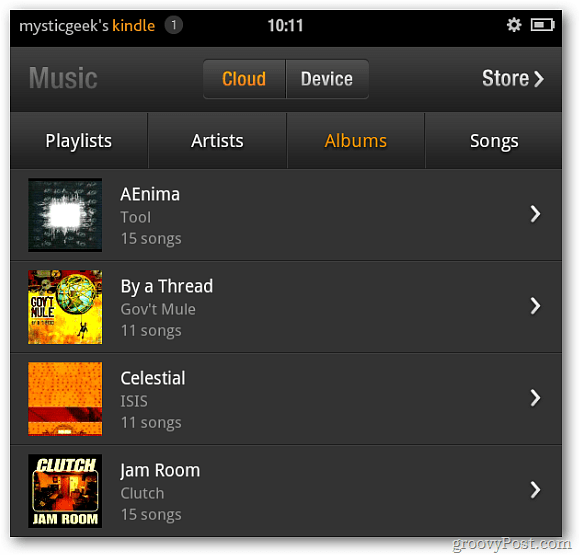 Kindle Fire Music fra Cloud Player