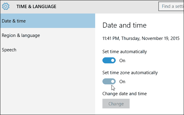 Angi tidssone automatisk Windows 10