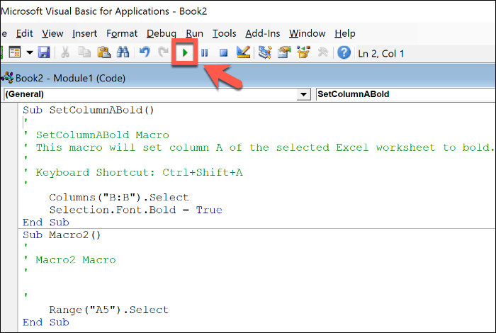 Redigere en Excel-makro i Office VBA-redigereren