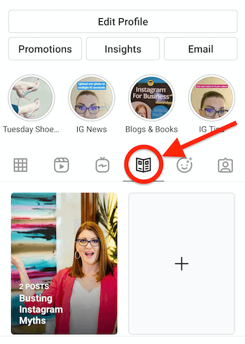 instagramprofil med avisutseende guideikon tilstede og uthevet, vises ved siden av igtv-ikonet