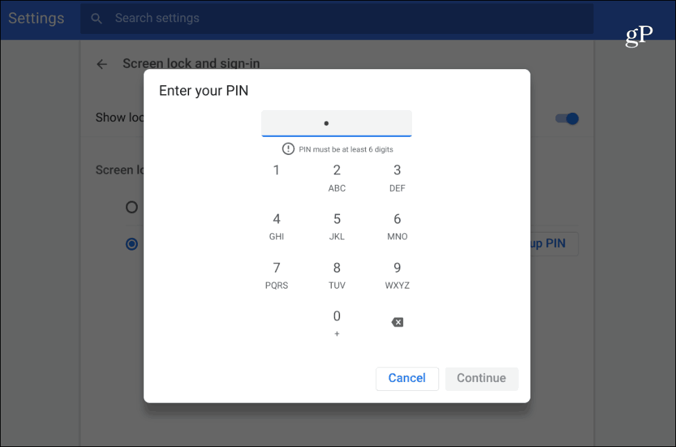 Skriv inn PIN-koden din Chromebook