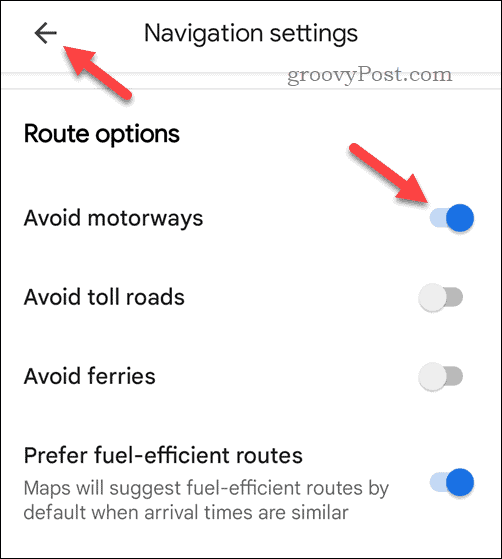 Innstilling for alltid å unngå motorveier i Google Maps