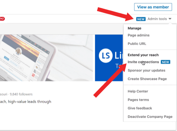 Inviter tilkoblinger til å følge LinkedIn-siden din, trinn 1.