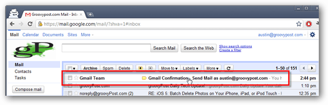 gmail innboks - bekreftelses e-post