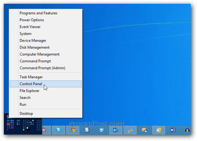 Kontrollpanel Windows 8 Power Menu