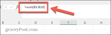 Excel-apostrof ved starten av formelen