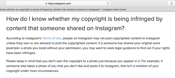 Instagram-brukerstøtten skisserer noen retningslinjer for opphavsrett.