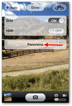 Ta iPhone iOS Panoramic Photo - Trykk på Panorama