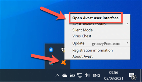 Åpne Avast-brukermenyen
