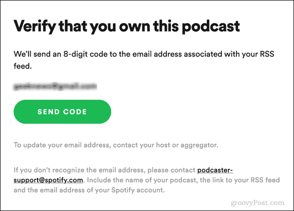 send bekreftelseskode for spotify podcast