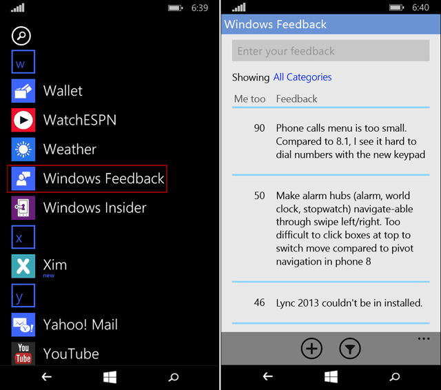 Send tilbakemelding på Windows 10 for telefoner på den enkle måten