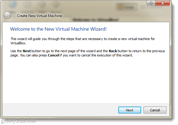 virtualbox nye virtuelle maskinveiviser