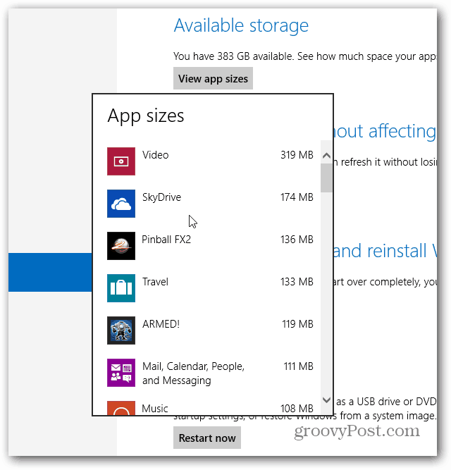 Windows-appstørrelser vist