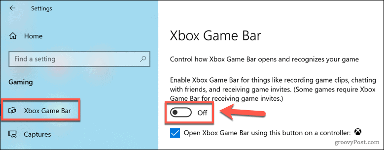 Deaktivering av Xbox Game Bar i Windows 10