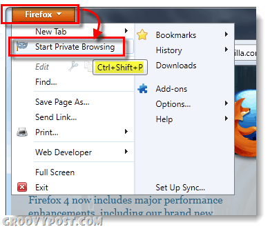 start privat surfing i Firefox 4