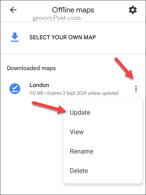 Oppdater et offline Google Maps-kart
