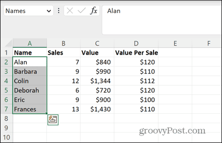 excel valgt navngitt område