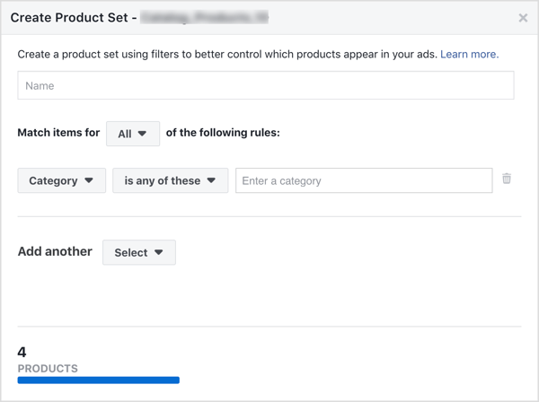 Lag et produktsett som inneholder spesifikke produkter for din Facebook-dynamiske annonsekampanje.