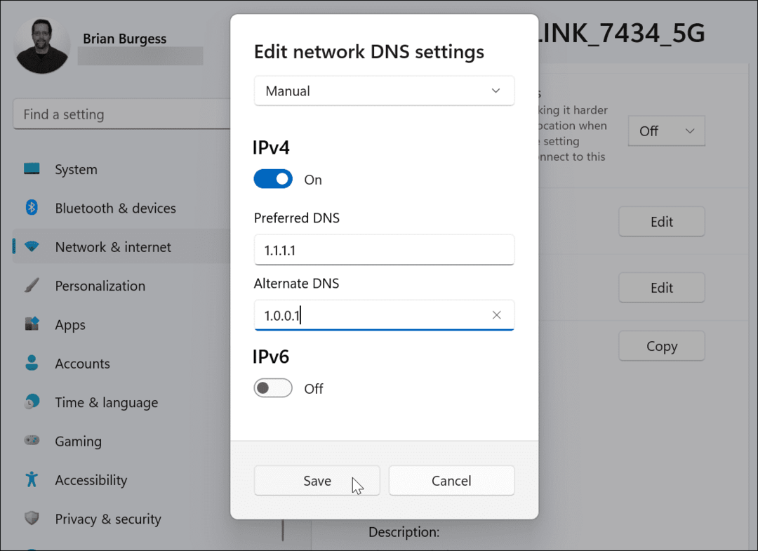 skriv inn alternative DNS-innstillinger