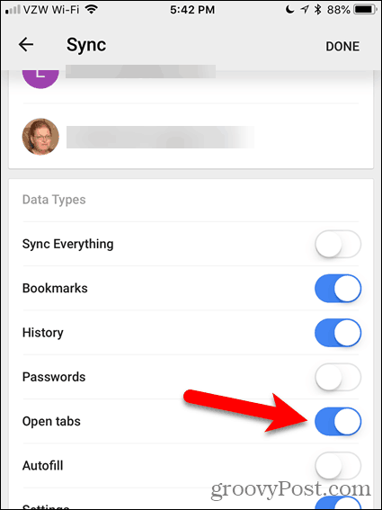 Aktiver Åpne faner i Chrome for iOS