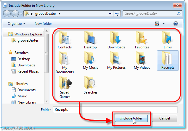 Velg en mappe du vil inkludere i Windows 7-bibliotekene