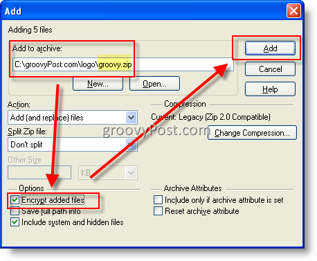 Krypter filer ved å bruke WinZip AES