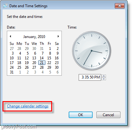 Windows 7-skjermbilde - endre kalenderinnstillingene