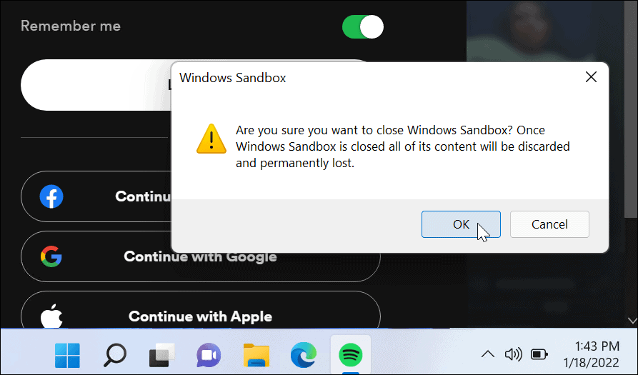 Bekreft nedleggelse av Windows Sandbox