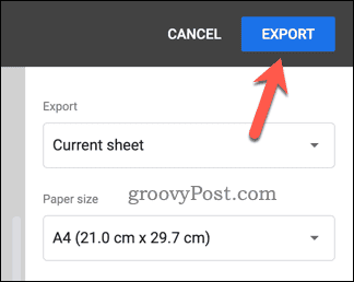 Eksporter Google Regneark til PDF-knapp