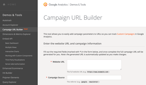Bruk Google URL Builder til å legge til parametere i URL-ene dine, slik at du kan spore kampanjene dine.