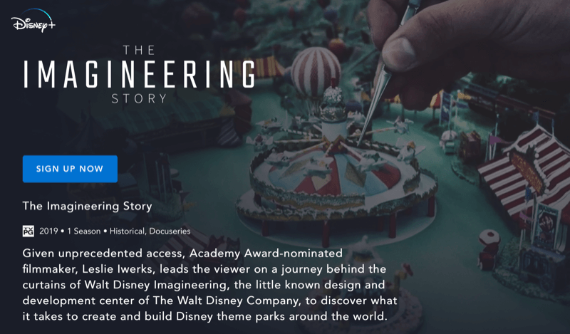 Disney + webside for The Imagineering Story