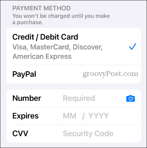 legg til en Apple-konto for betalingsmåte