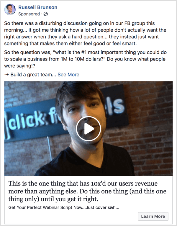 Facebook testimonial annonseeksempel