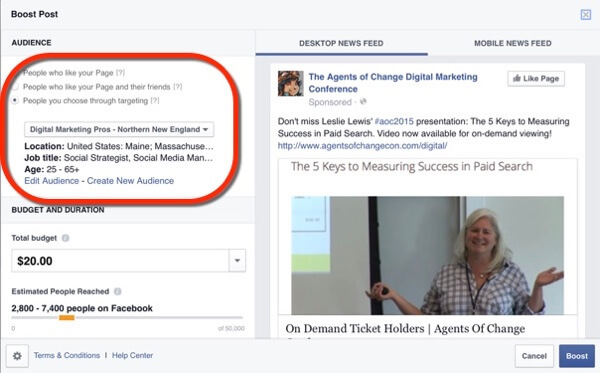 facebook post boost målsegmenterte e-postlister