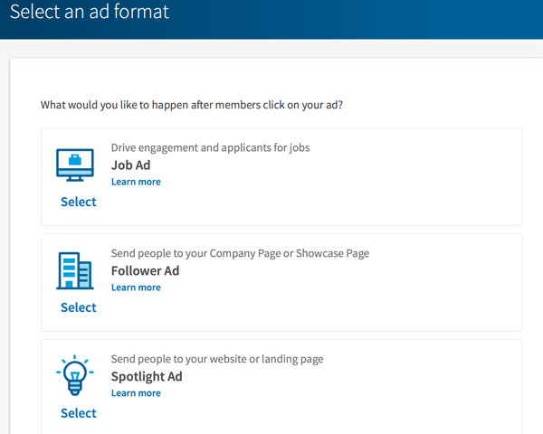 Alternativer for format for LinkedIn-dynamiske annonser.