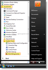 Start Disk Defragmenter fra Windows Vista Start Menu