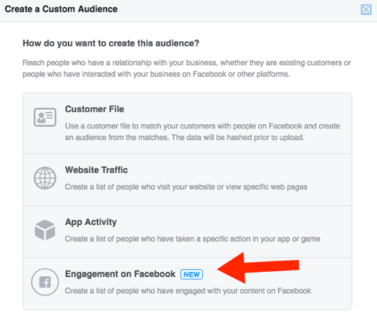 Sett et tilpasset Facebook-publikum basert på engasjement.