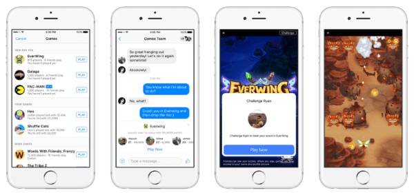 Facebook lanserte Instant Games, en ny HTML5 spillopplevelse på tvers av plattformer, på Messenger og Facebook News Feed for både mobil og Internett.