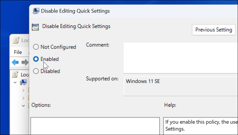 Forhindre redigeringer av hurtiginnstillinger på Windows 11