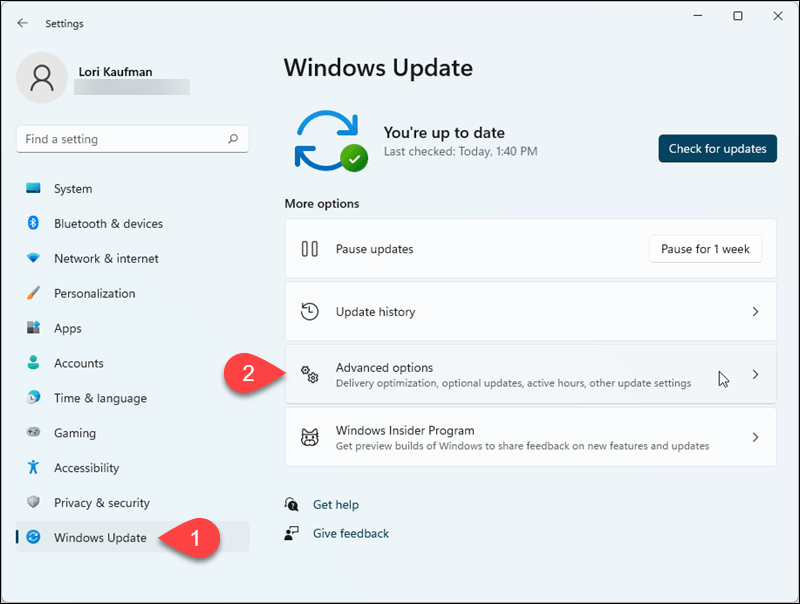Gå til Windows Update> Avanserte alternativer i Windows 11 Innstillinger