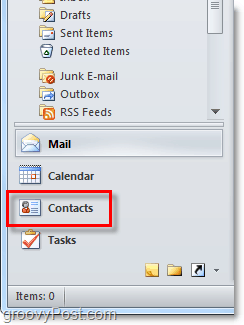 Åpne kontaktlisten i Outlook 2010