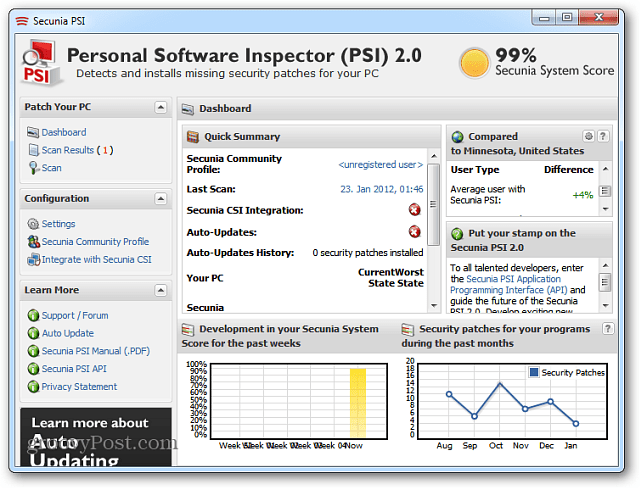 Secunia PSI Holder Windows-programmer oppdatert