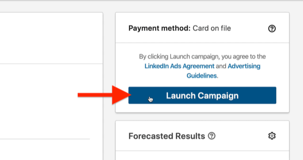 eksempel linkedin annonsekampanje uthevet startkampanje-knapp