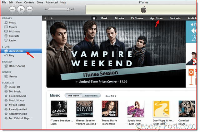 iTunes - Klikk på iTunes Store for å opprette en konto