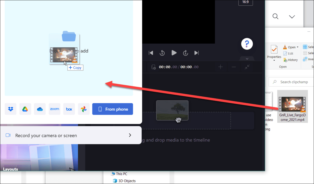 dra og slipp bruk clipchamp videoredigerer på Windows