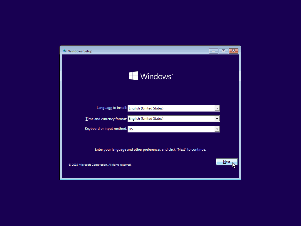 01 Språkoppsett Windows 10 Clean Install
