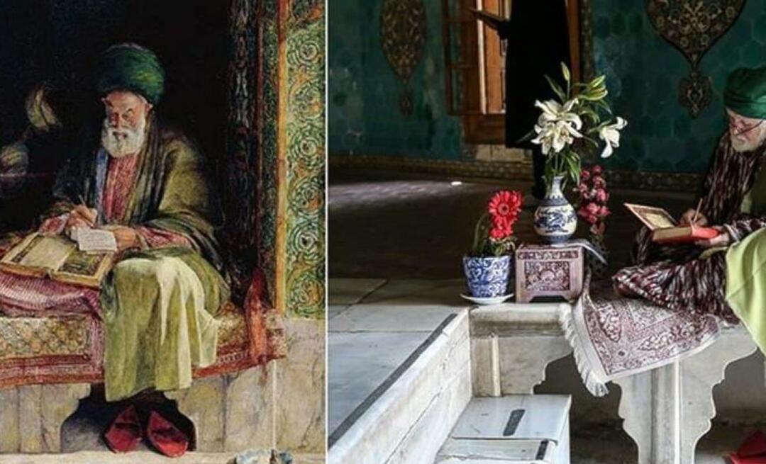 Neslihan Sağır Çetin fotograferte maleriet tegnet av den britiske maleren for 153 år siden i Yeşil Türbe.