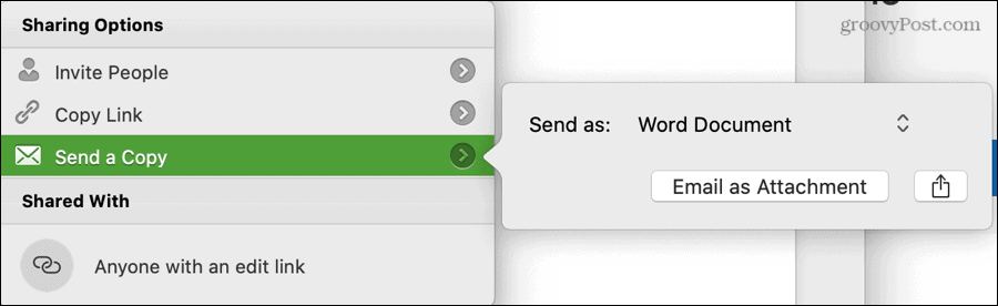 Send et kopi av Word-innstillinger på Mac