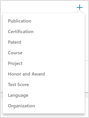 Alternativene for å legge til en prestasjon i en LinkedIn-profil