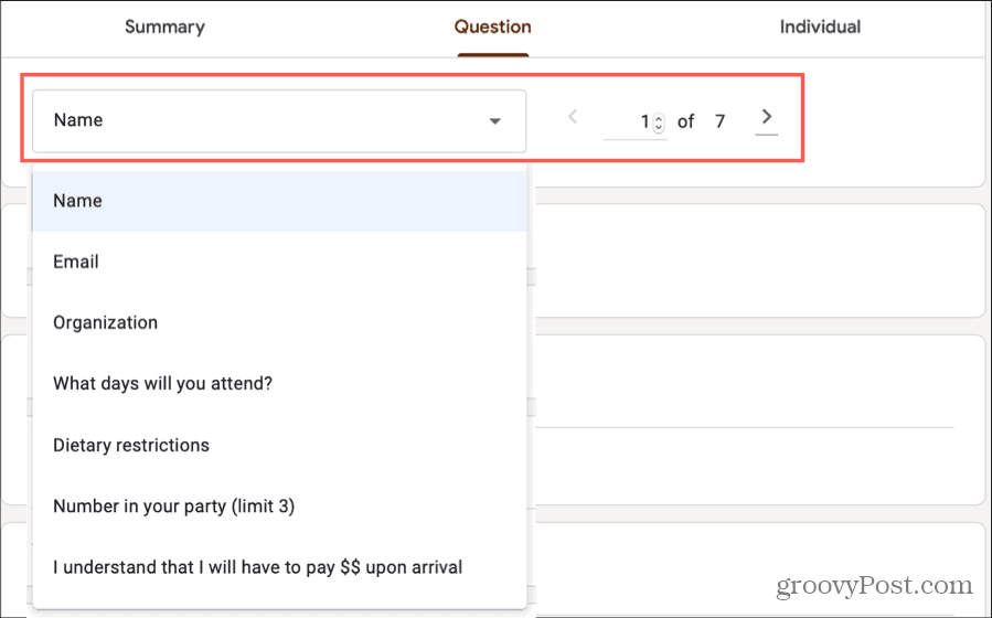 Google Forms-svar Velg spørsmål